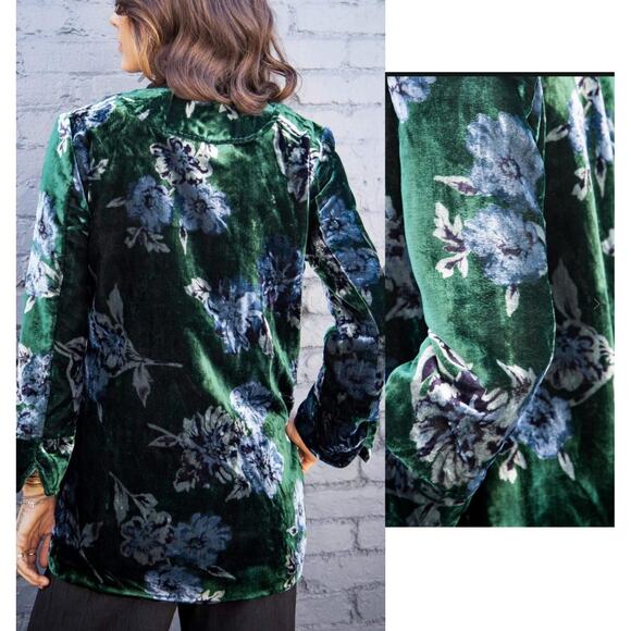 Eva Franco Green Floral Velvet Bloom Car Coat Jacket Dark Romantic Boho Medium - Picture 2 of 8